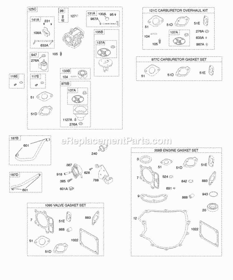 Carburetor Fuel Supply Gasket Set - Engine Gasket Set - Valve Kit - Carburetor Overhaul Diagram and Parts List for 4045A7-0307-E1  Briggs and Stratton Engine